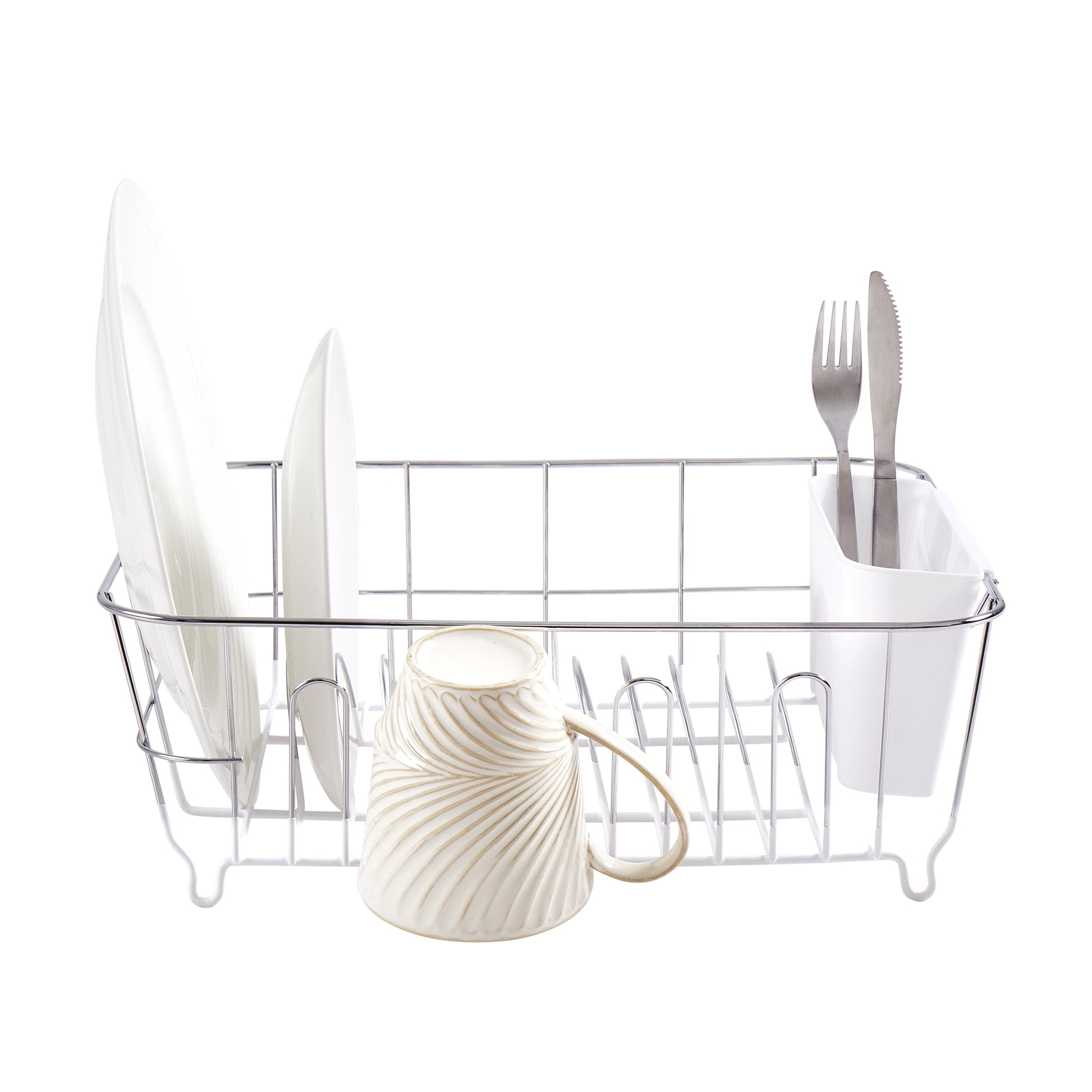 Chrome Plated Steel Small 2 Piece Dish Drainer White