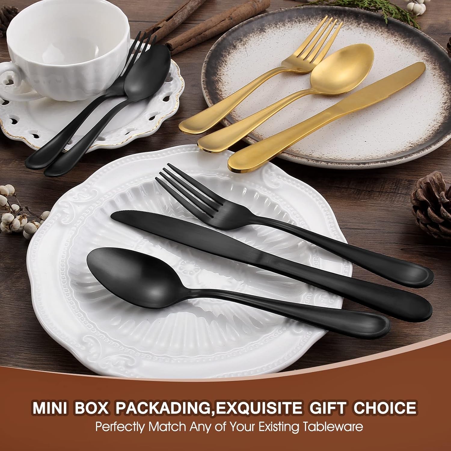 Matte Black Silverware Set, 20 Piece Stainless Steel Flatware Set,Satin Finish Tableware Utensil Set,Service for 4,Upgraded Cutlery Set for Kitchen and Home,Dishwasher Safe