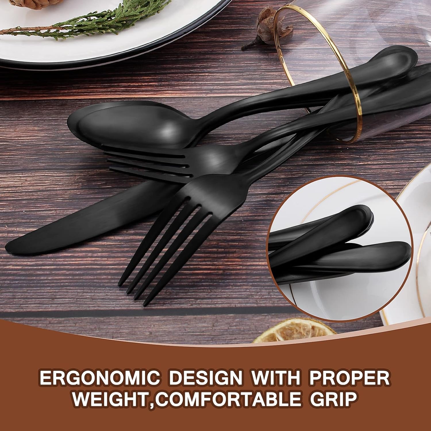 Matte Black Silverware Set, 20 Piece Stainless Steel Flatware Set,Satin Finish Tableware Utensil Set,Service for 4,Upgraded Cutlery Set for Kitchen and Home,Dishwasher Safe