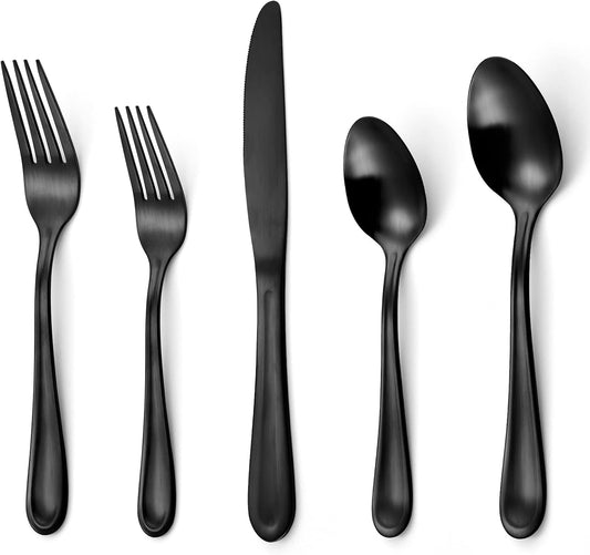 Matte Black Silverware Set, 20 Piece Stainless Steel Flatware Set,Satin Finish Tableware Utensil Set,Service for 4,Upgraded Cutlery Set for Kitchen and Home,Dishwasher Safe