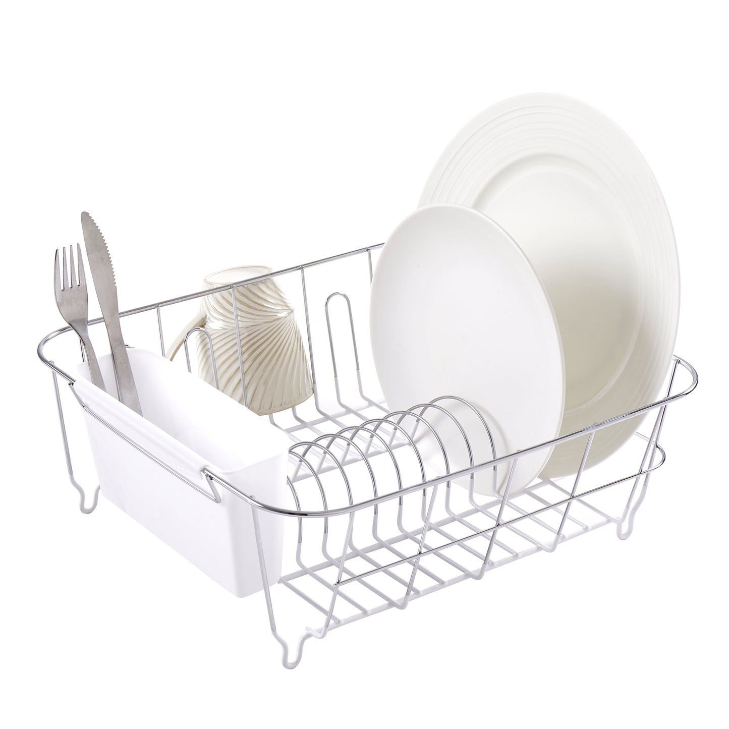 Chrome Plated Steel Small 2 Piece Dish Drainer White