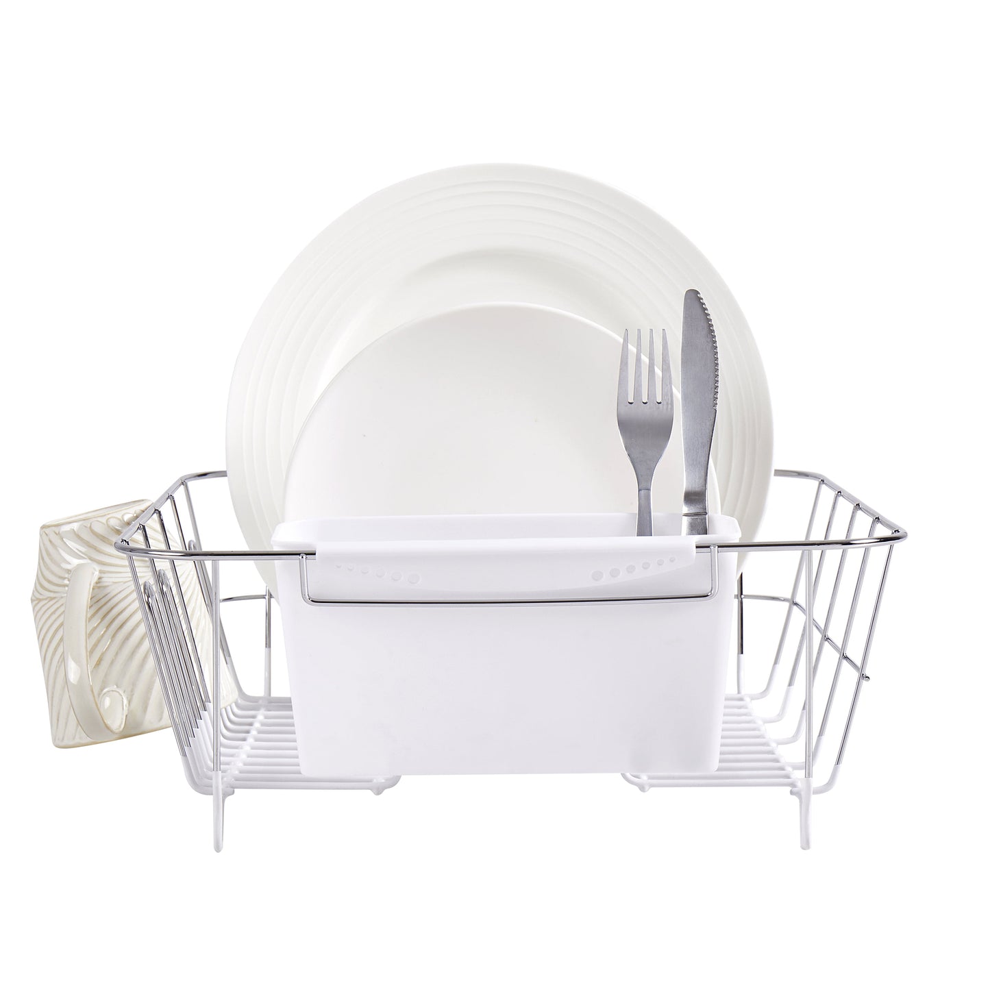 Chrome Plated Steel Small 2 Piece Dish Drainer White