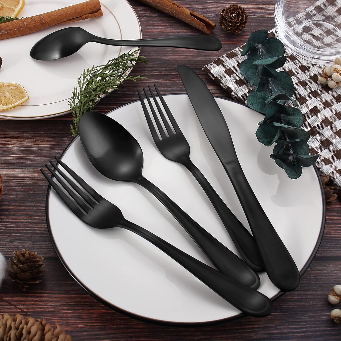 Matte Black Silverware Set, 20 Piece Stainless Steel Flatware Set,Satin Finish Tableware Utensil Set,Service for 4,Upgraded Cutlery Set for Kitchen and Home,Dishwasher Safe