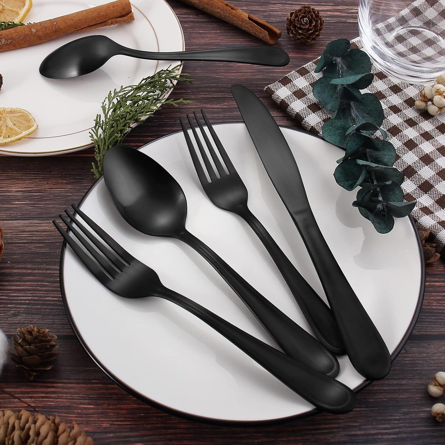 Matte Black Silverware Set, 20 Piece Stainless Steel Flatware Set,Satin Finish Tableware Utensil Set,Service for 4,Upgraded Cutlery Set for Kitchen and Home,Dishwasher Safe